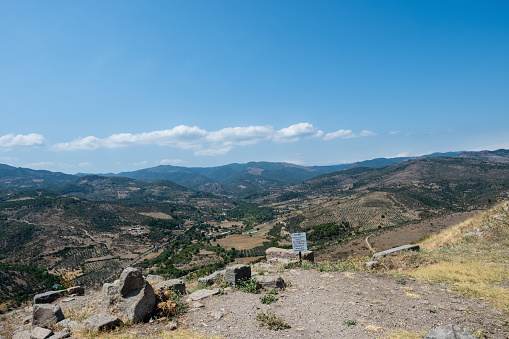 Top panoramic photo of the city of Pergamon, also known as Bergama.Bergama is a populous district, as well as the center city of the same district, in İzmir Province in western Turkey