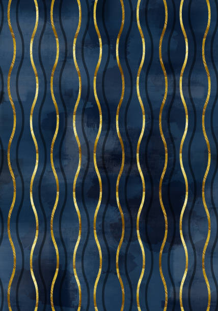 istock modern boho wall art. golden wavy lines on paint dark blue background. 1641335592