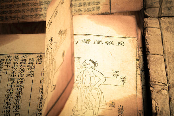 Old medicine book from Qing Dynasty this is very old Chinese traditional herbal medicine ancient book(Golden Mirror of Medicine),from qing dynasty have more than 200 years(maybe 18th century).the book records the use of acupuncture,herbal medicine and book of changes with chinese script.It is preserved complete by one chinese doctor of my grandfather. chinese herbal medicine stock pictures, royalty-free photos & images