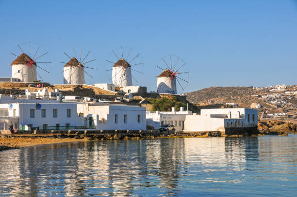 istock Iconic white windmills in Mykonos, Greece with a blue sky.  Cyclades 1641404217