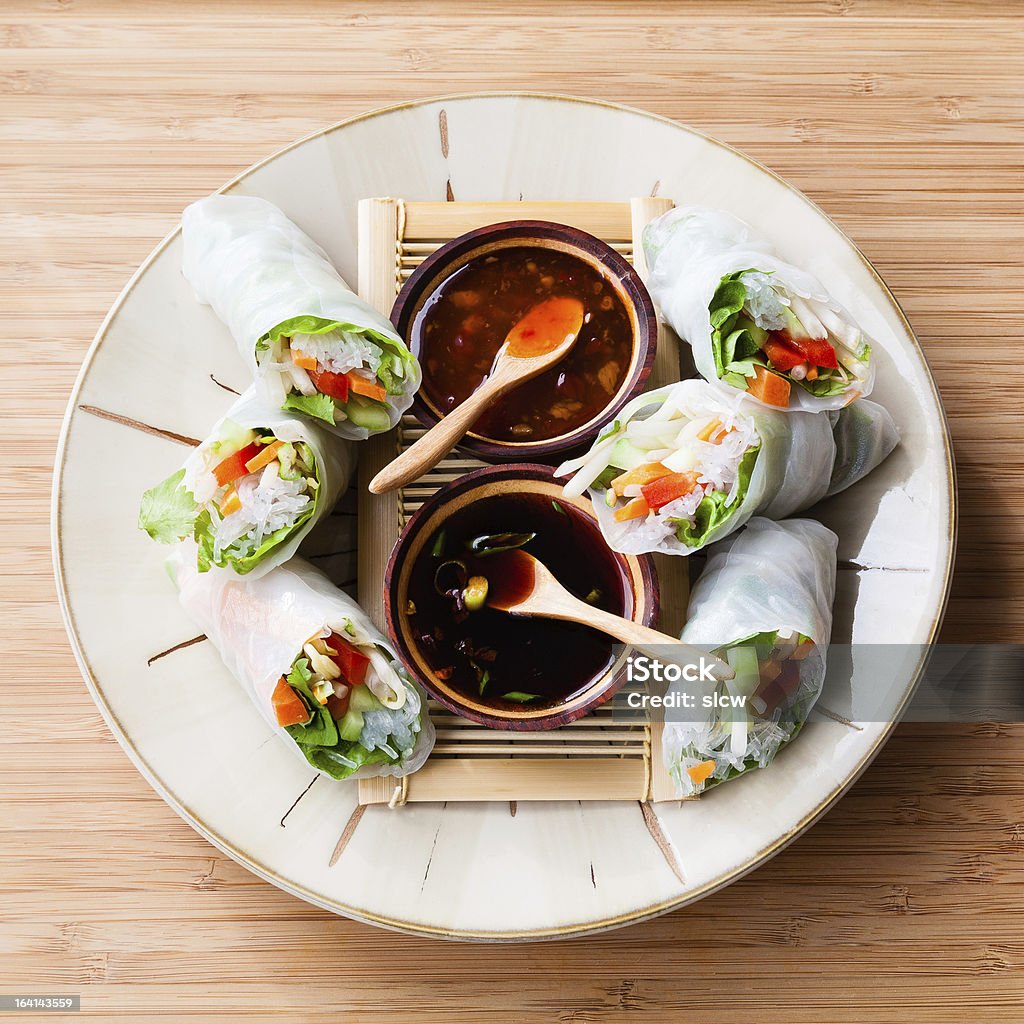Spring Rolls with Dipping Sauce Bean Sprout Stock Photo