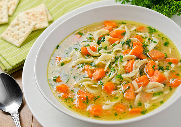 istock Homemade chicken noodle soup and crackers. 164143678