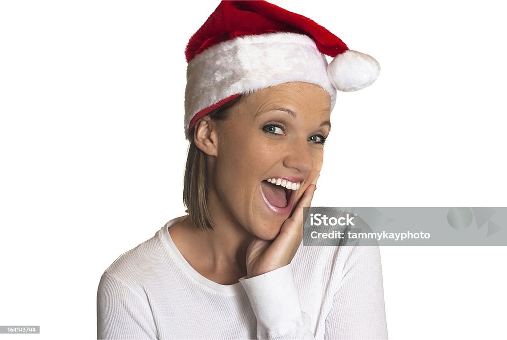 Mulher de chapéu de Papai Noel surpresa. - Foto de stock de Adulto royalty-free