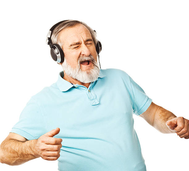istock Excited old man listening to music 164147024