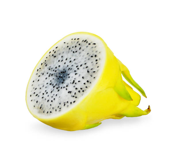 istock Half Yellow dragon fruit isolated on white background. 1641518052