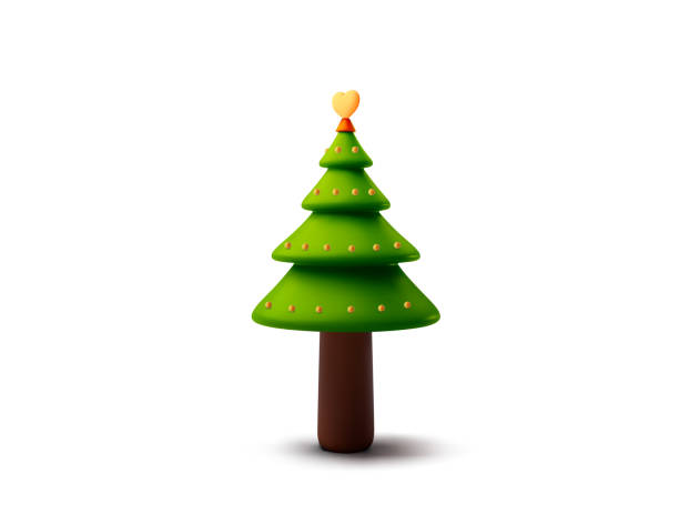 istock 3d pine tree with gold heart on top, minimal style, isolated on white background. Christmas tree icon. Nature Vector illustration. 1641542366