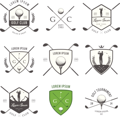 Set of vintage golf labels, badges and emblems.