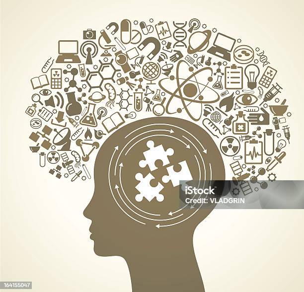 Vetores de Cabeça Humana Ícones Da Ciência E Quebracabeça e mais imagens de Incentivo - Incentivo, Saúde e Medicina, Abstrato