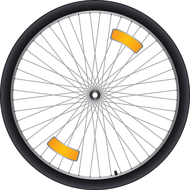 Black bicycle wheel with silver spokes and orange reflectors vector art illustration