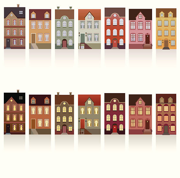 дома-день и ночь - townhouse stock illustrations