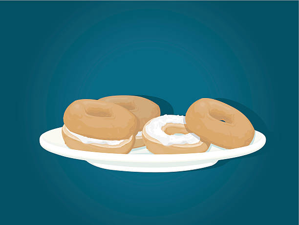 Bagels and Cream Cheese A selection of bagels and cream cheese spread on a plate. cottage cheese stock illustrations