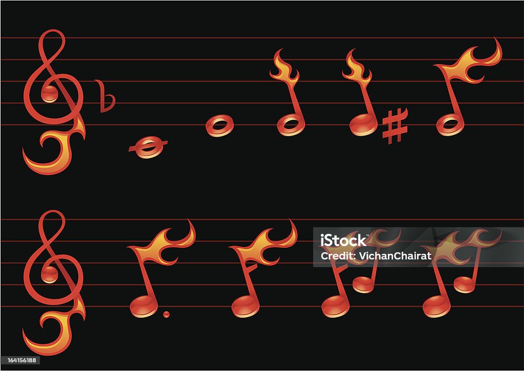 Hot Note "Several note : Sol Key, Whole Note, Half Note, Quarter Note, Eighth Note, Sixteenth Note, Flat Key and Sharp Key. There are  on fire!!!" Musical Note stock vector