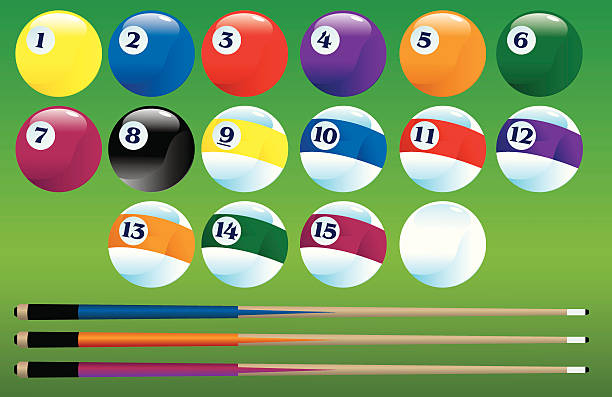 Pool Balls and Cues vector art illustration