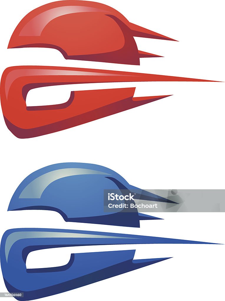 motorcycle casco rojo y azul en movimiento - arte vectorial de Carrera libre de derechos