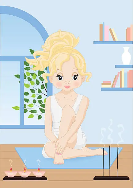 Vector illustration of girl blonde does yoga