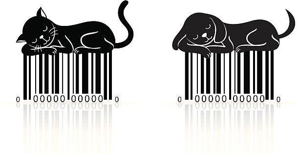 Creative Barcode : Kitty and Puppy vector art illustration