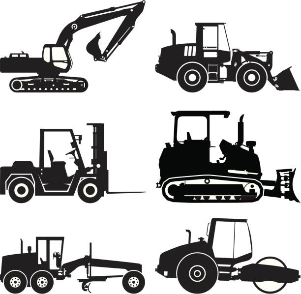 Construction vehicle icons vector art illustration