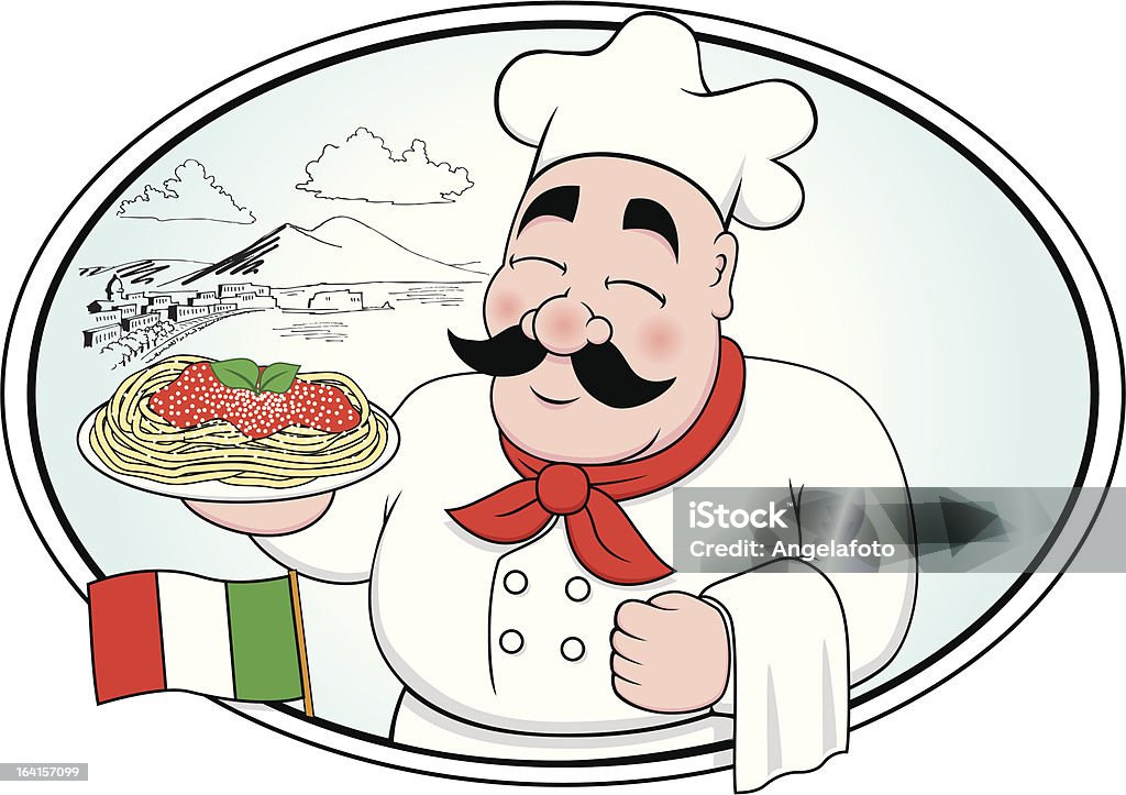 Chef italien proposant des pâtes - clipart vectoriel de Vésuve libre de droits