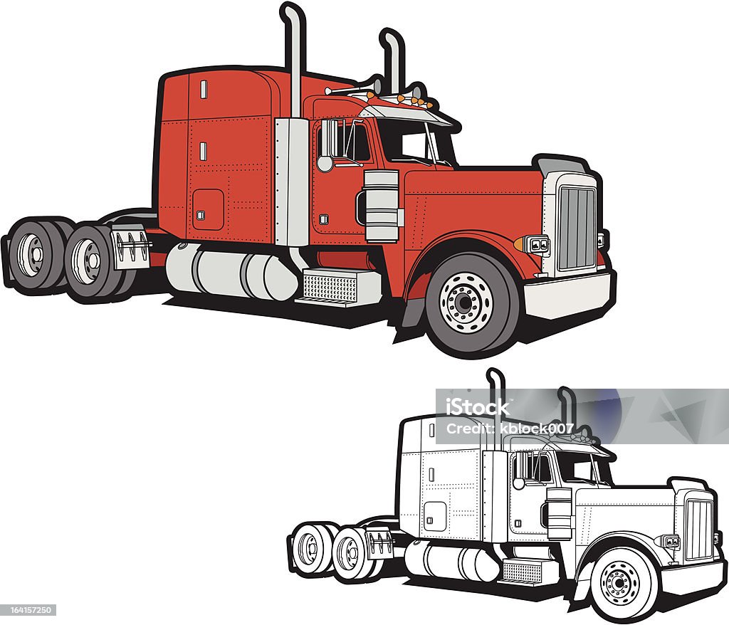 Semi Truck A 3/4 view illustration of a semi truck. One color version also included. Semi-Truck stock vector