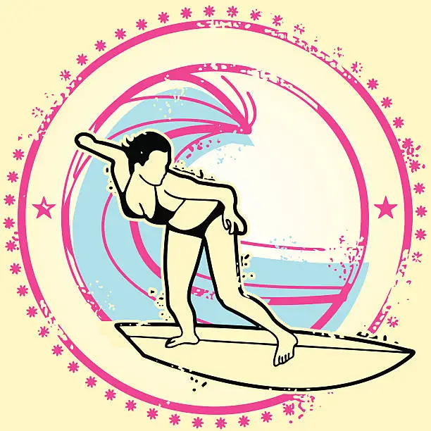 Vector illustration of Surfing Girl Superstar