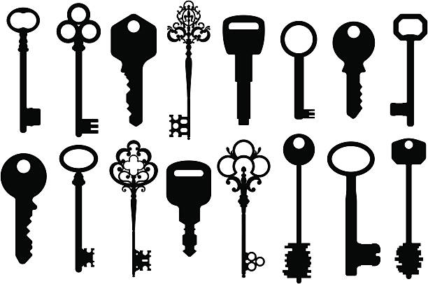 комбинированные ключи силуэты - ключ stock illustrations