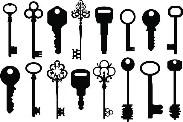 Mixed Keys Silhouettes Set of design elements - Keys Silhouettes house key icon stock illustrations