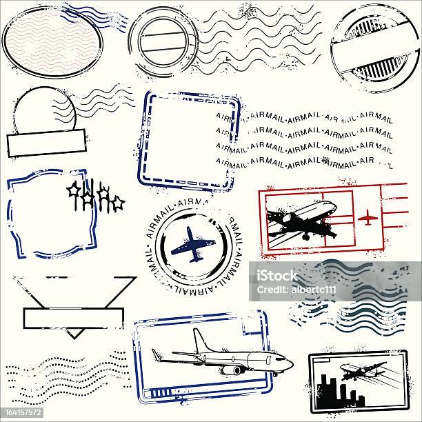 By Air Stock Illustration - Download Image Now - Rubber Stamp, Postage Stamp, Flying