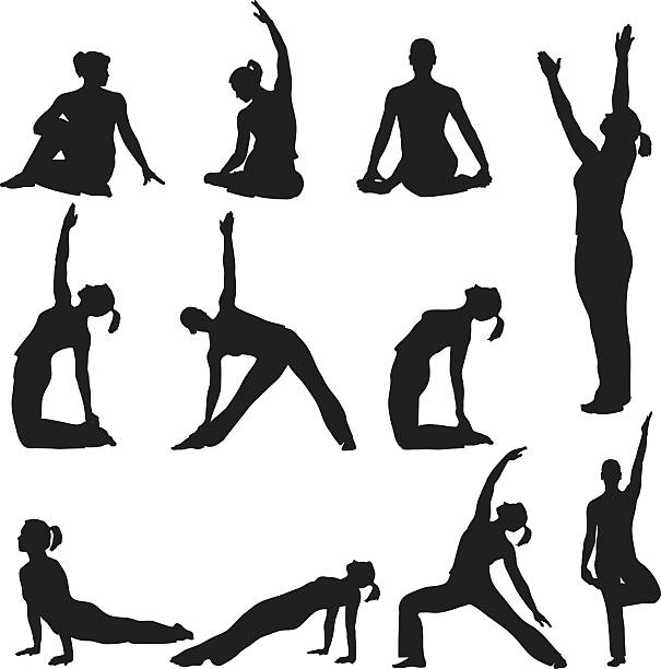 joga stwarza krojów - slim women silhouette exercising stock illustrations