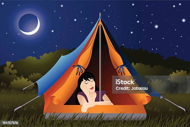 Quiet Night Tent Stock Illustration - Download Image Now - One Woman Only, Women, Camping