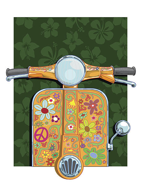 ilustrações de stock, clip art, desenhos animados e ícones de flowerpower vespa - vespa scooter