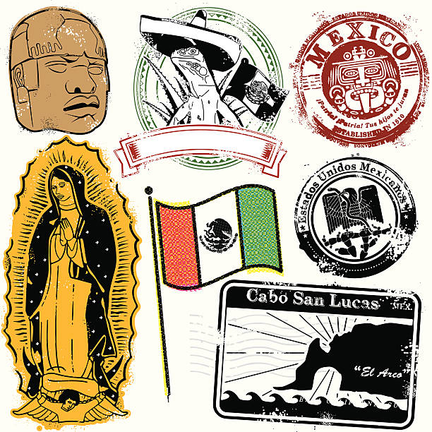 World of mexicans Series of stylized Mexican themed graphics. olmec head stock illustrations
