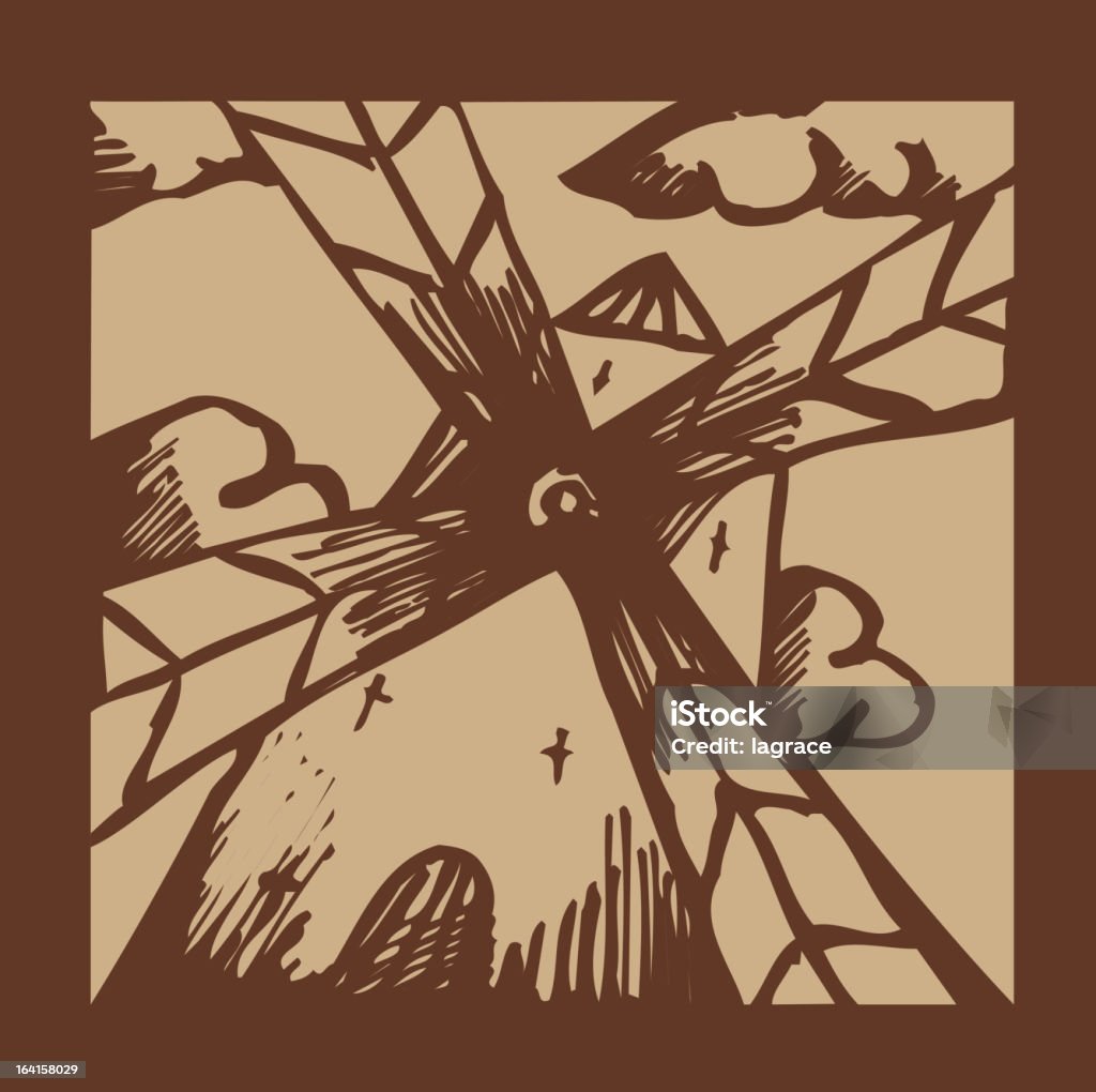 Старый рельефными ветряная мельница - Векторная графика Без людей роялти-фри