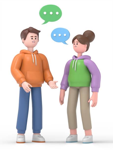 istock 3D illustration of affectionate couple,  social networks, chat, dialogue speech bubbles. 3D rendering on white background. 1641585687
