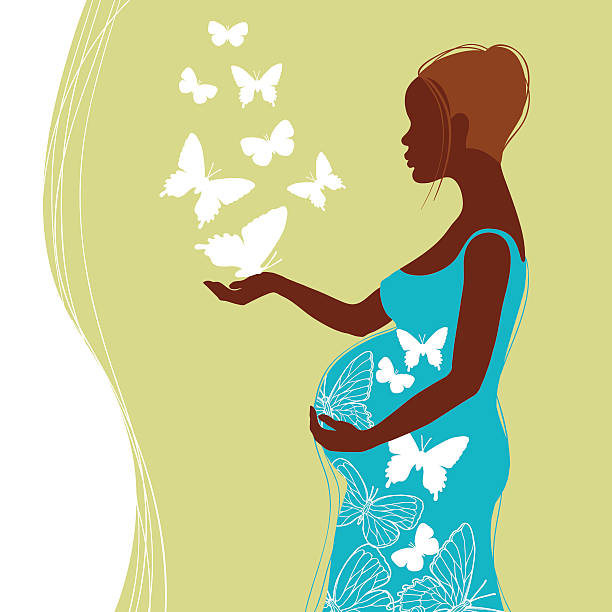 ilustrações de stock, clip art, desenhos animados e ícones de silhueta de uma mulher grávida com flores. ilustração vetorial. - africana gravida