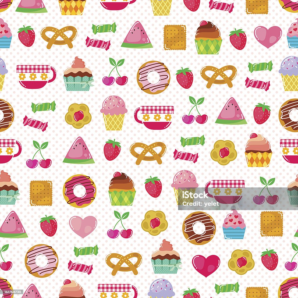 sweet pattern seamless pattern with sweets, fruit and other cute things. Pattern swatch included in the file. Fruit stock vector