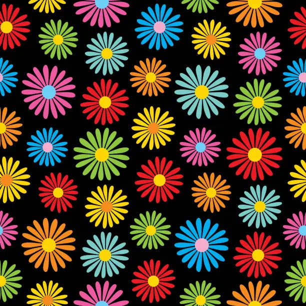 Vector illustration of Multi Colored Daisies Seamless Pattern