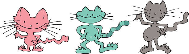 three cats vector art illustration