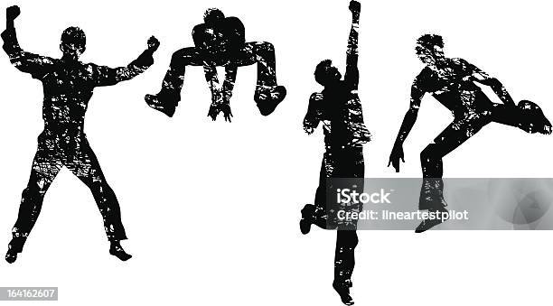 Grunge Silhouettes De Saut Homme Vecteurs libres de droits et plus d'images vectorielles de Donner un coup de pied - Donner un coup de pied, Festivité, Illustration