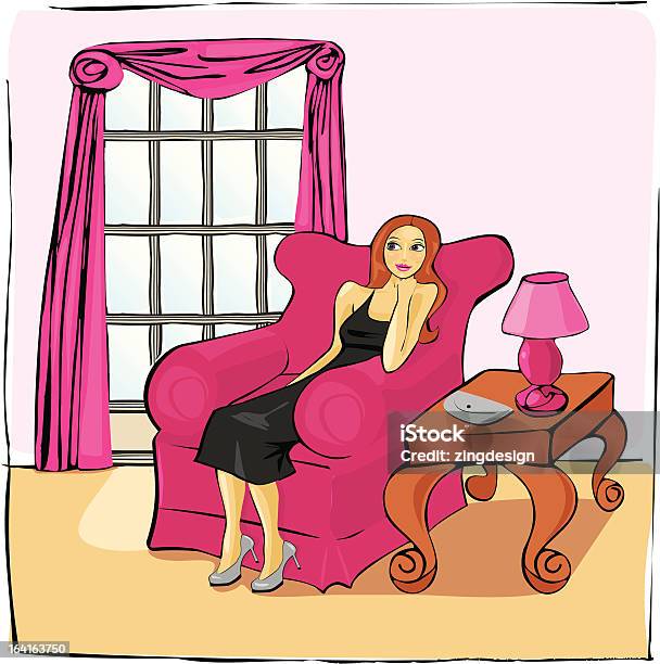 Donna Seduta In Poltrona - Immagini vettoriali stock e altre immagini di Adulto - Adulto, Amore, Aspettare