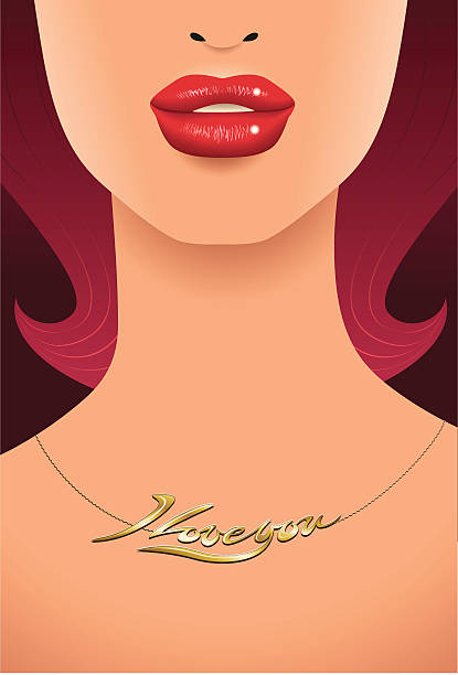 I Love You Necklace with Lips vector art illustration
