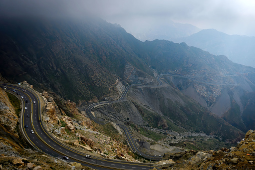 A beautiful landscape view of Taif Mountain road in winter