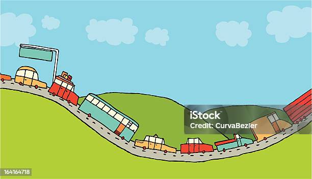 Cars Queued In Highway Stock Illustration - Download Image Now - Traffic Jam, Moving Van, Bus