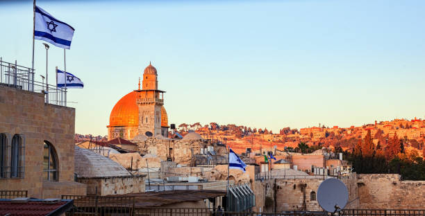 telhados da cidade velha - jerusalem judaism david tower - fotografias e filmes do acervo