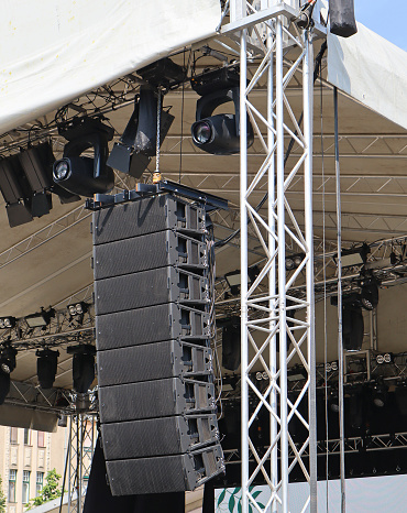 Speakers and lights on the stage