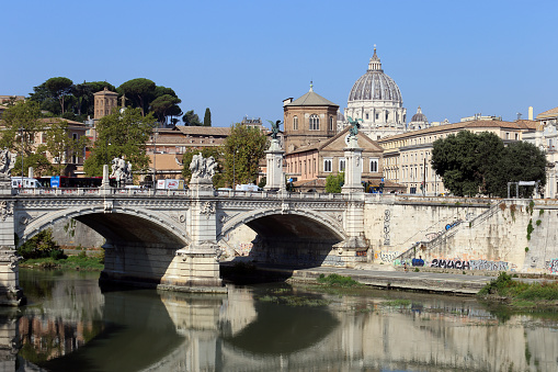 Rome, Italy - August 22, 2023. View of Ponte Vittorio Emanuele II and Vatican