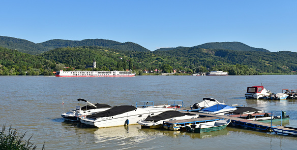 Boats on the river Danube at Visegrad city