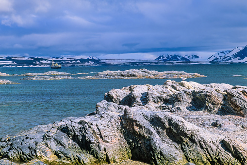 View at a bay at the coast at Svalbard in the Arctic