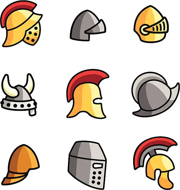 Vector illustration of Old Helmets