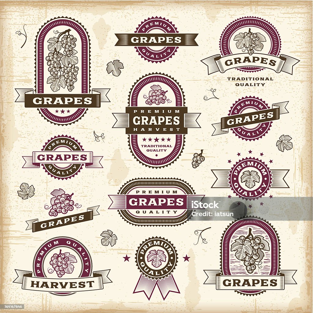 Vintage labels set de raisin - clipart vectoriel de Tampon encreur libre de droits