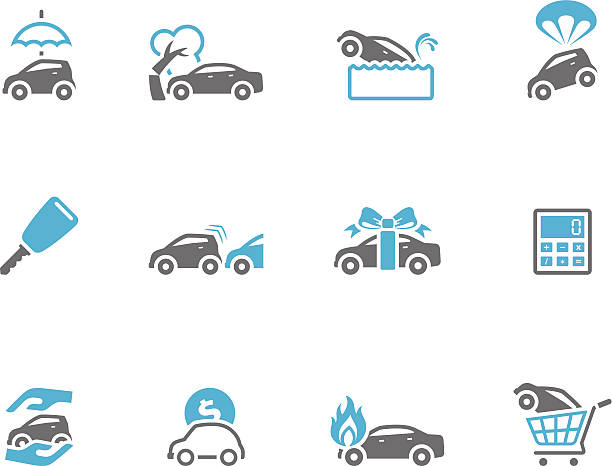 Duo Tone Icons - Auto Insurance Car insurance icons in duo tone colors. EPS 10. AI, PDF & transparent PNG of each icon included. car dealer icon stock illustrations
